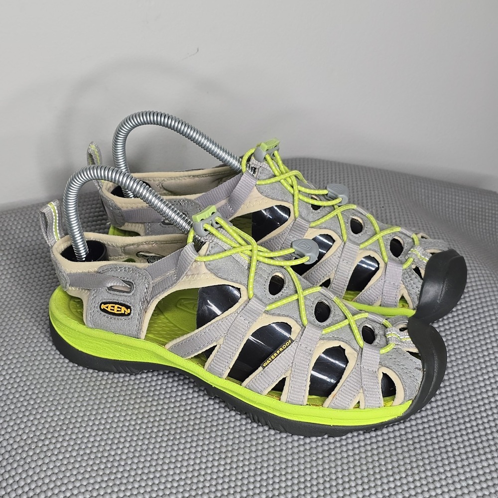 Keen Whisper Womens Size 7 Sandals Grey/Green Bungee Cord Water Shoes‎